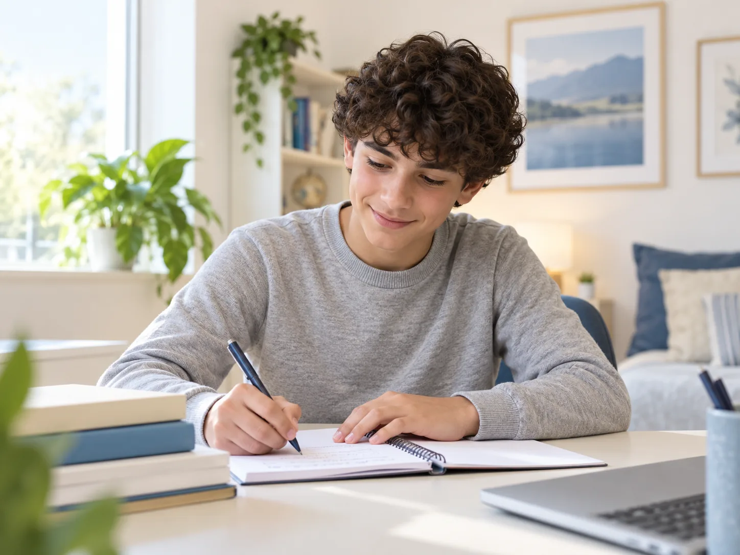 Teen student working confidently at a desk